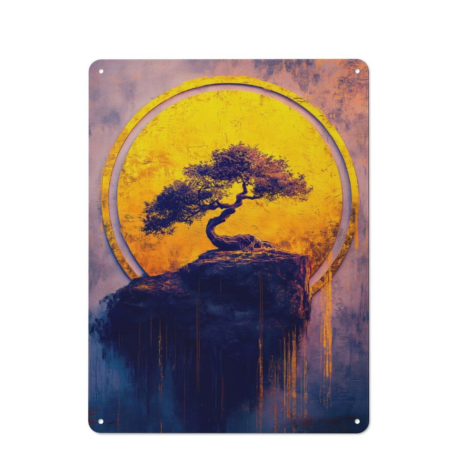 Junmoney Bonsai Tree Sunset Retro Retro Metal Sign 40X30cm Featuring Garage Wall Decor For Garage, Hobby Room, Office Or Man Cave