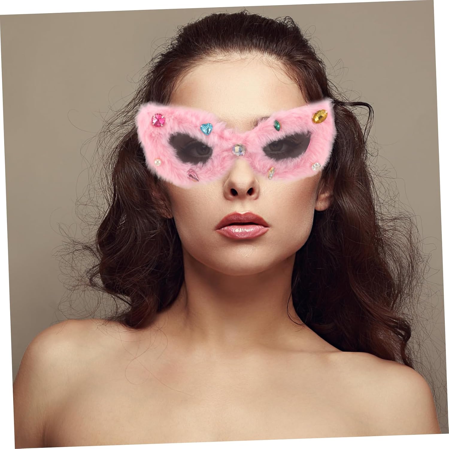 BESPORTBLE Cute Plush Fuzzy Sunglasses with Rhinestone Decor for Women Decorative Novelty Party Props for Birthdays Weddings Graduations and Photoshoots