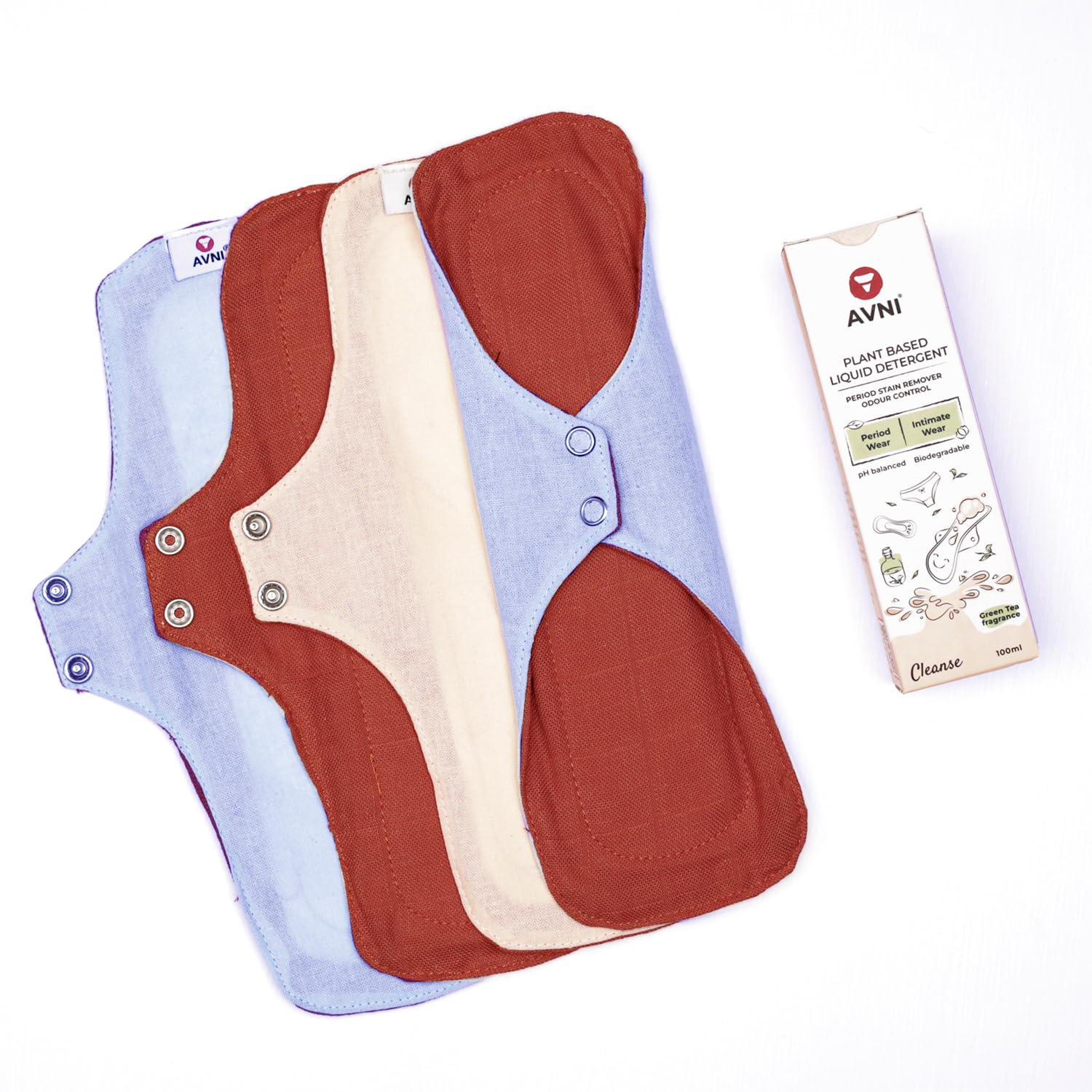Avni Lush Certified Organic Cotton Washable Cloth Pads, Sanitary Napkin Regular Size, Pack of 4 + Natural Cloth Pad Wash - 100ml (Combo Pack of 5) (Regular(R) 240MM + 100ml Wash) (B09SLZ86MM) Amazon Price History, Amazon Price Tracker