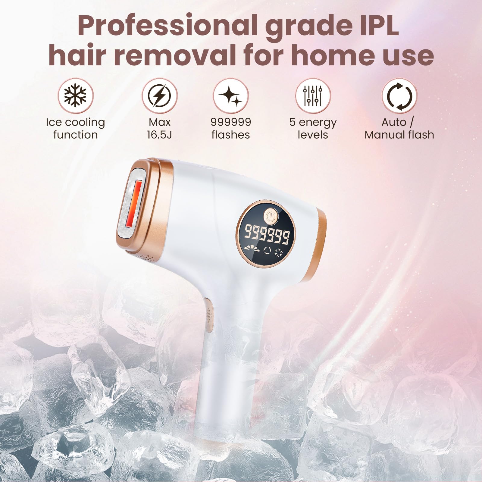 IPL Haarentfernungsgerät mit Kühlfunktion für Zuhause, 5 Energiestufen und 2 Modi, geeignet für Frauen und Männer zur Anwendung an Gesicht, Legs Hair Remover Electric.