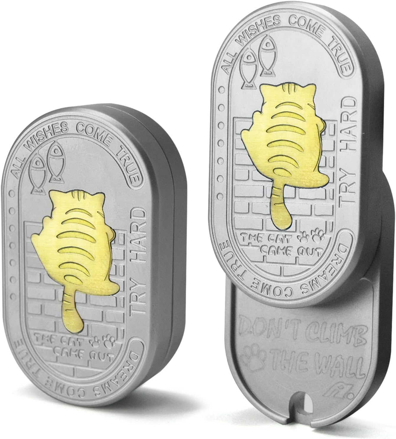 Greedy Cat Fidget Slider, Stainless Steel Mechanical Slider with Retchet-Like Sound and Vibration Feedback, EDC Fidget Toys Adults Stress Relief Toy for ADD, ADHD & Autism (Silver)