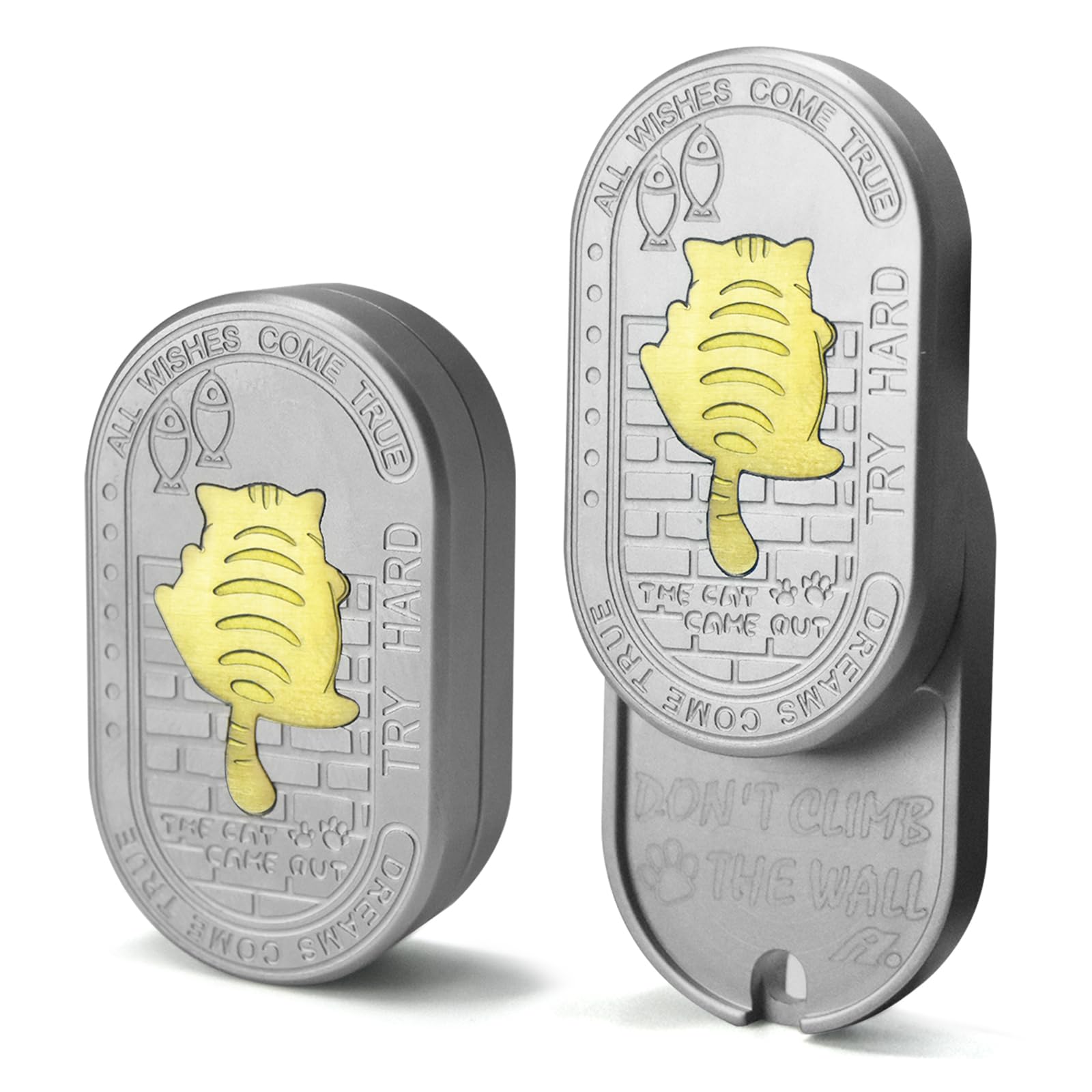 HIDEDC Greedy Cat Fidget Slider, Stainless Steel Mechanical Slider with Retchet-Like Sound and Vibration Feedback