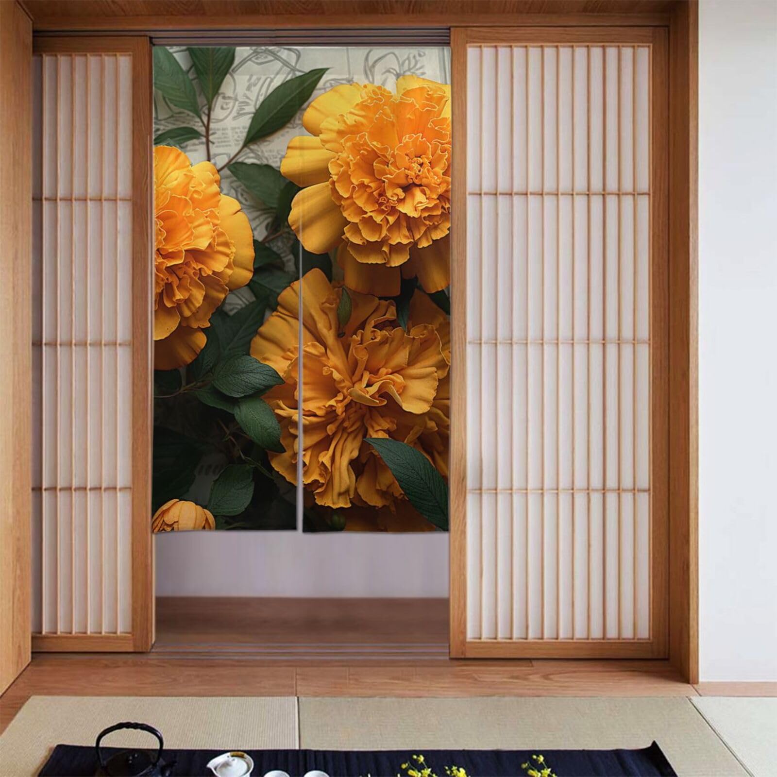 FodPand Personalized Door Curtain for Doorway Privac 34"X 56", Blackout Kitchen Curtains Window Treatment 2 Panel Marigold Door Curtain Tapestry Hanging Room Divider Home Decor