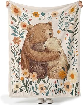 Personalized Blanket with Name, Custom Cute Bear Name Blanket - Soft Plush Fleece Bedding Cabin Wild Animal Blankets- Personalized Cozy Bear Gifts for Women Girls Kids Adults