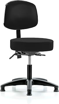 Perch Medical Exam Stool with Back, Glides, 18.5"-24", Black Fabric | 300 lb capacity, fabric upholstery, pneumatic height adjustment; for clinics and medical offices