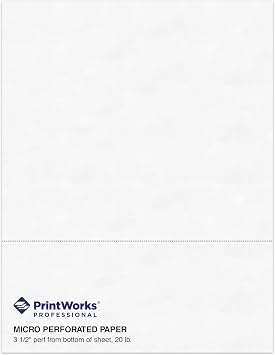 PrintWorks Professional 3 1/2" Horizontal Perforated Paper 8.5 x 11 - Perfect for W-2, 1099, Statement Use - Made in The USA - 500 Sheets - 20 lb - Printer Compatible - White 04128