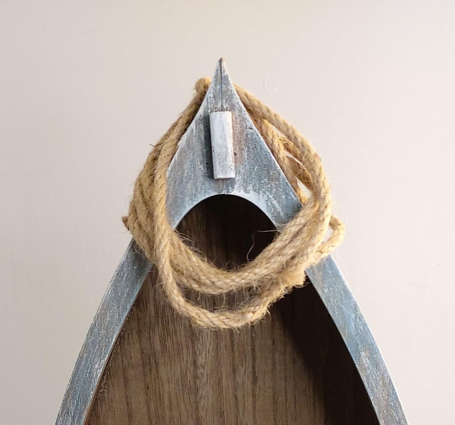 DRH - Nautical Distressed Wood Boat Shelf with Drawer - Standing Boat Shelf - Beach House Themed Ornaments - Boat Model Home Décor - Decorative Display Boat with Tropical Coir Rope