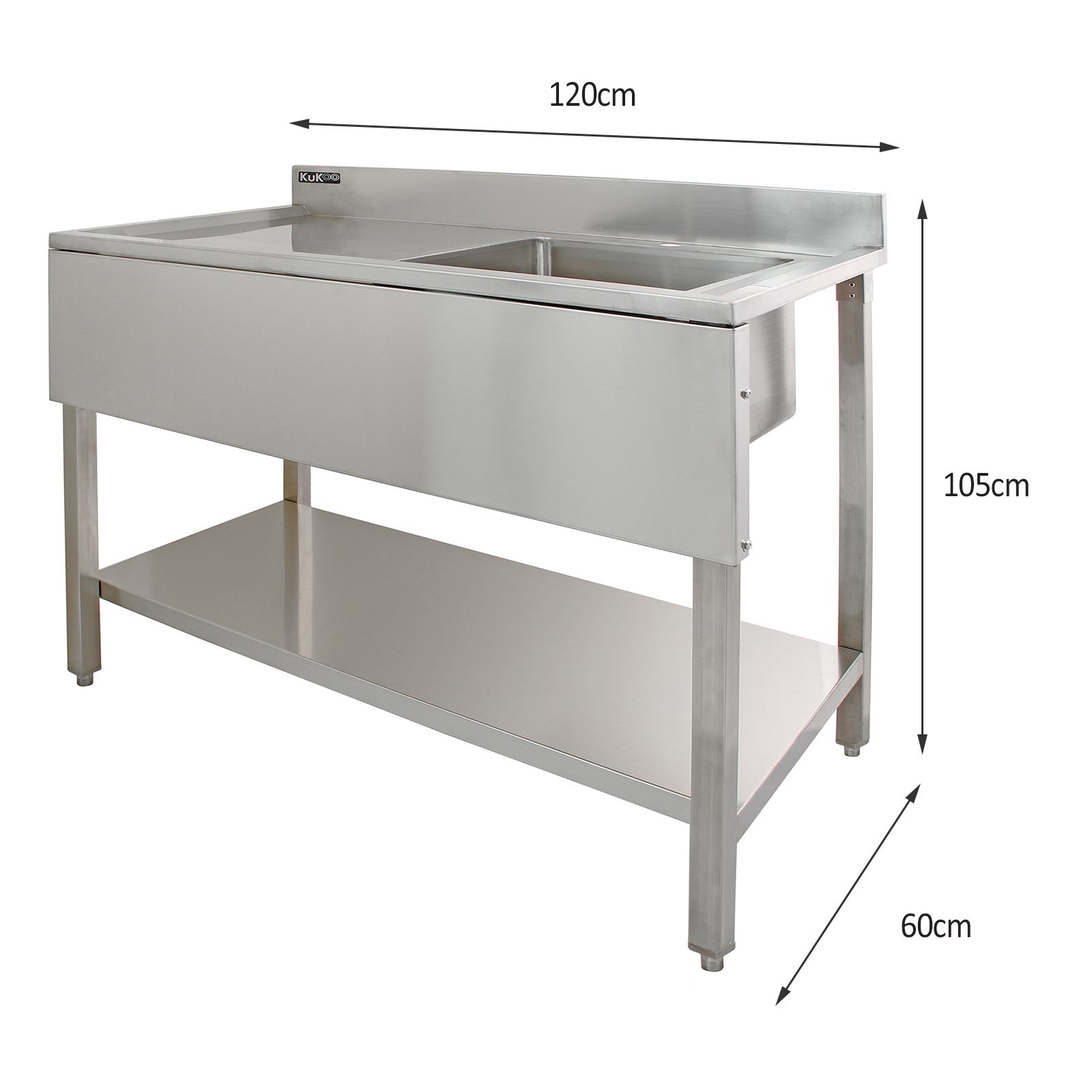 Fregadero de Cocina 1 Seno con Escurridor a la Izquierda 120x60x90cm con Colador Grifo Salpicadero + 2 Paños Microfibra GRATIS Lavaplatos Pila Cocina 1 Seno+Escurridor para Lavar Platos Kitchen Sink