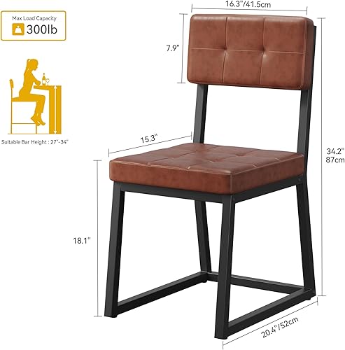 Miniatura 3 de DWVO Juego de 4 sillas de comedor modernas tapizadas de color marrón con asiento acolchado de piel sintética y patas de metal resistentes para