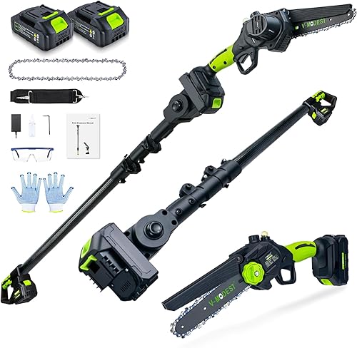 Sierra de poste inalámbrica 2 en 1, motosierras de poste sin escobillas de 6 pulgadas, mini motosierra de mano con 2 baterías de 21 V, 6.5 libras de
