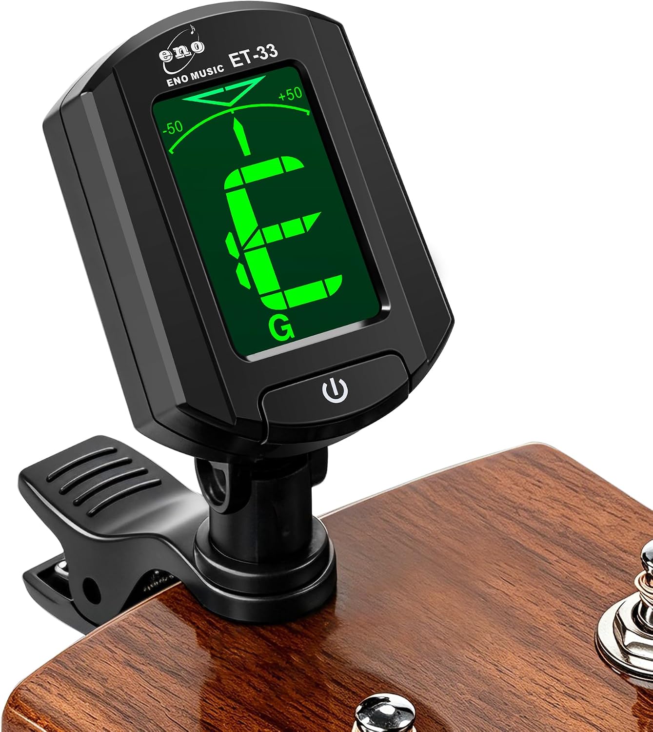 ENO MUSIC Mini Auto Chromatic Acoustic Guitar Tuner Clip on Tuner for Guitar Bass Violin Ukulele, 360 Degree Rotate, Chromatic Tuner