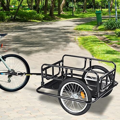 Miniatura 6 de Carro de carga para bicicleta, remolque plegable de 2 ruedas de liberación rápida de gran capacidad, 110 libras, marco de acero de carga máxima,