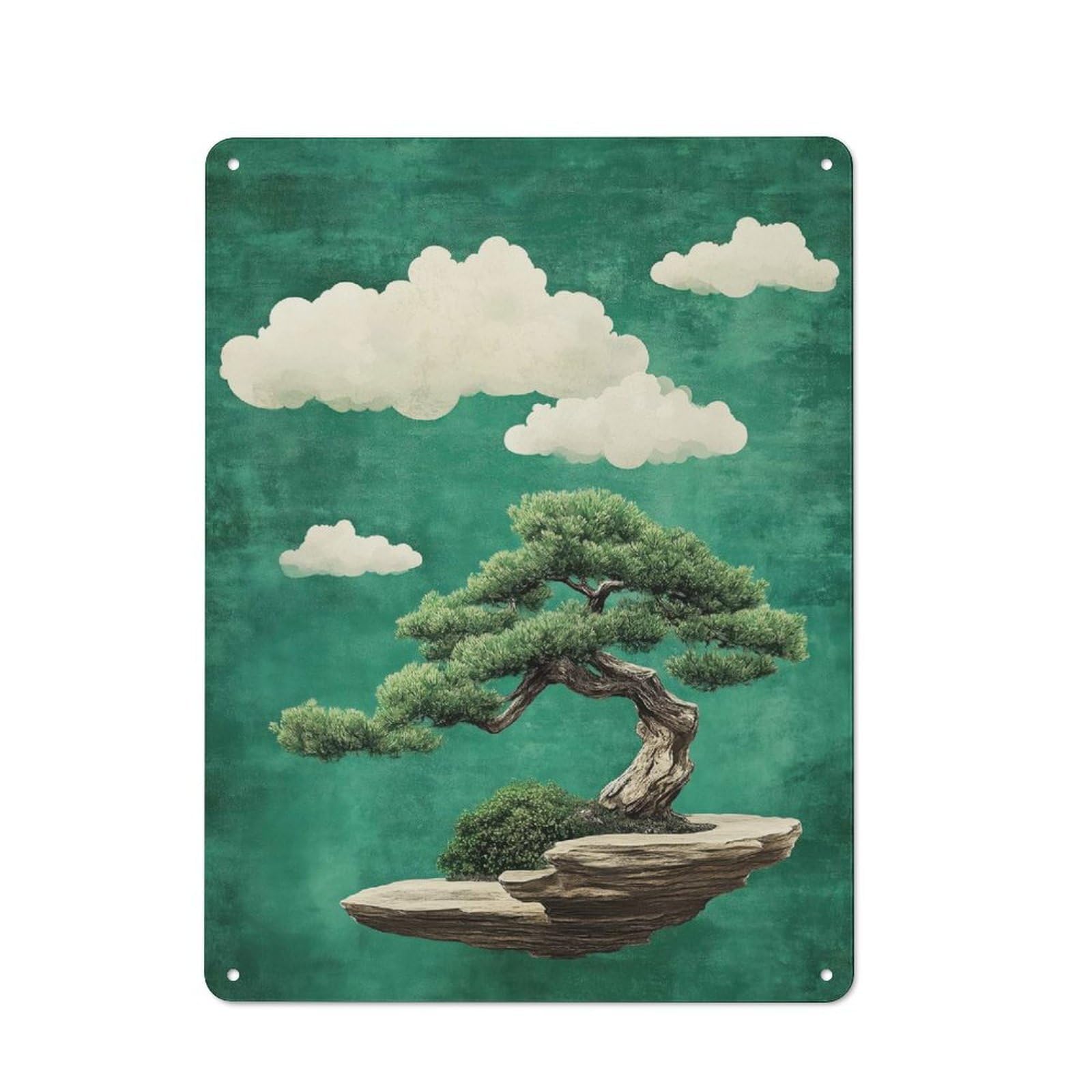 Junmoney Style-14 Bonsai Tree With Clouds Rustic Printed Metal Sign 40X30cm For Garage Or Workshop, For Garage, Workshop And Man Cave Decoration