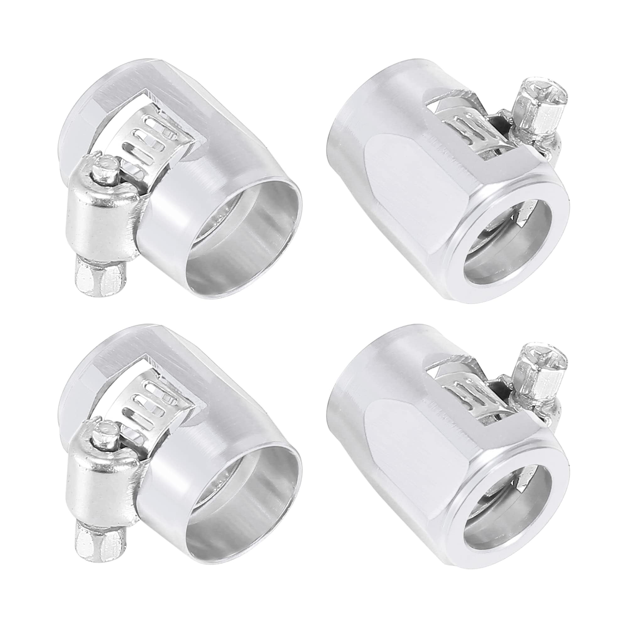 Unifizz 4PCS AN6 Hex Car Hose Finisher Flexible Rubber Pipe Clamp for Automotive Motorcycles Oil Fuel Water Tube Silver Tone with Screw Band Adapter Fitting