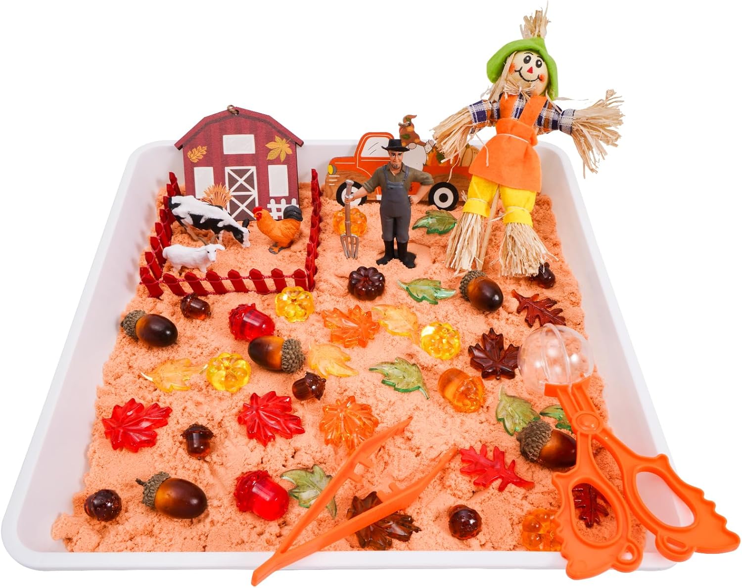 Fall Sensory Bin with Play Sand for Toddlers, Fall Sensory Bin Items for Kids, Fine Motor Toys, Fall Thanksgiving Fine Motor Toys Counting Sorting for Children