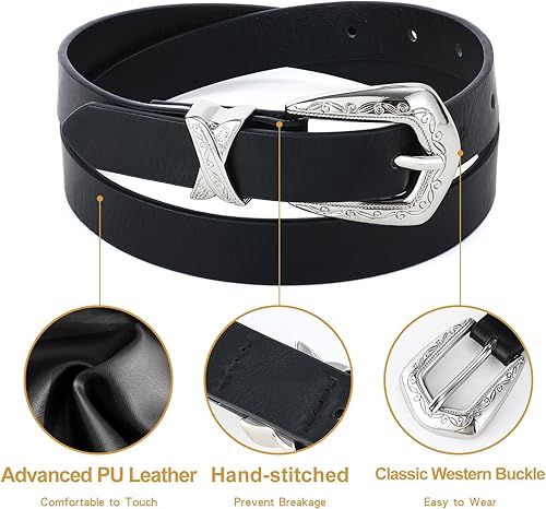 Miniatura 3 de Cinturón occidental para mujer, vestidos de vaquera para mujer, cinturón de campo ajustado para pantalones de mezclilla, cinturones delgados negros