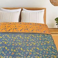 Vista 1 de Juego de edredón con hojas de ginkgo de algodón azul y naranja, reversible, tamaño king, colcha de cama para todas las estaciones, ligera