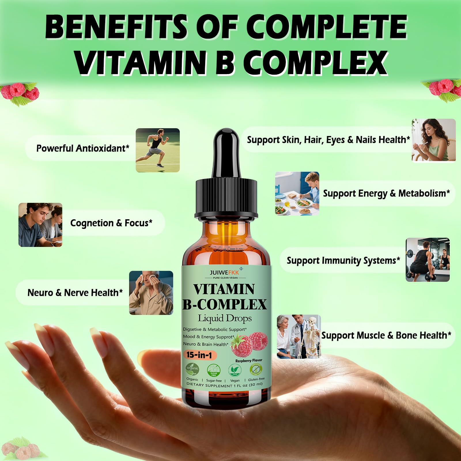 Vitamin B Complex Liquid Drops for Women Men & Kids, 15-in-1 VIT B Complex with Vitamin C B12 B6 B1 Niacin Folate Magnesium for Brain Nerve Neuropathy Energy Mood Health, Sublingual B-Complex Drops — Amazon image 4