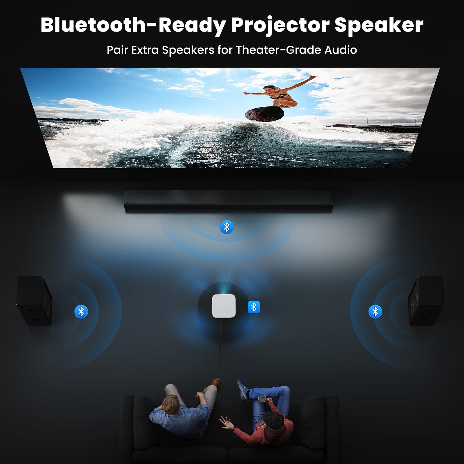 NICPOW 4K Outdoor Projector with Wifi and Bluetooth, Built-in Apps, Smart Projector with Auto Focus & Keystone, 1500 ANSI Lumens and 300" Movie Projector for Outdoor Use view 4
