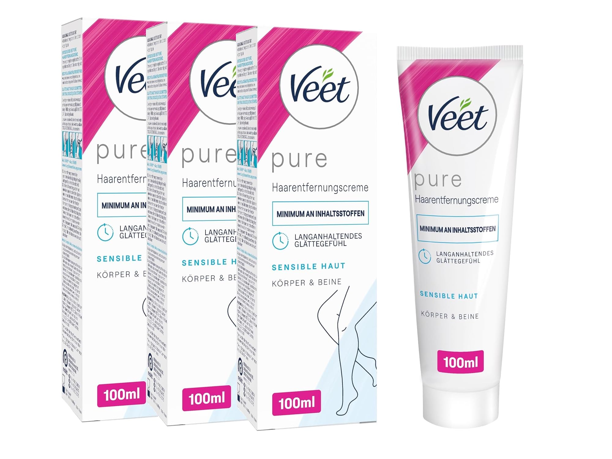 Sensitive Hair Removal Cream for Silky Soft Legs Up to 2X Longer Than Shave Veet Silk & Fresh Hair Removal Cream for Sensitive Skin 3 x 100ml