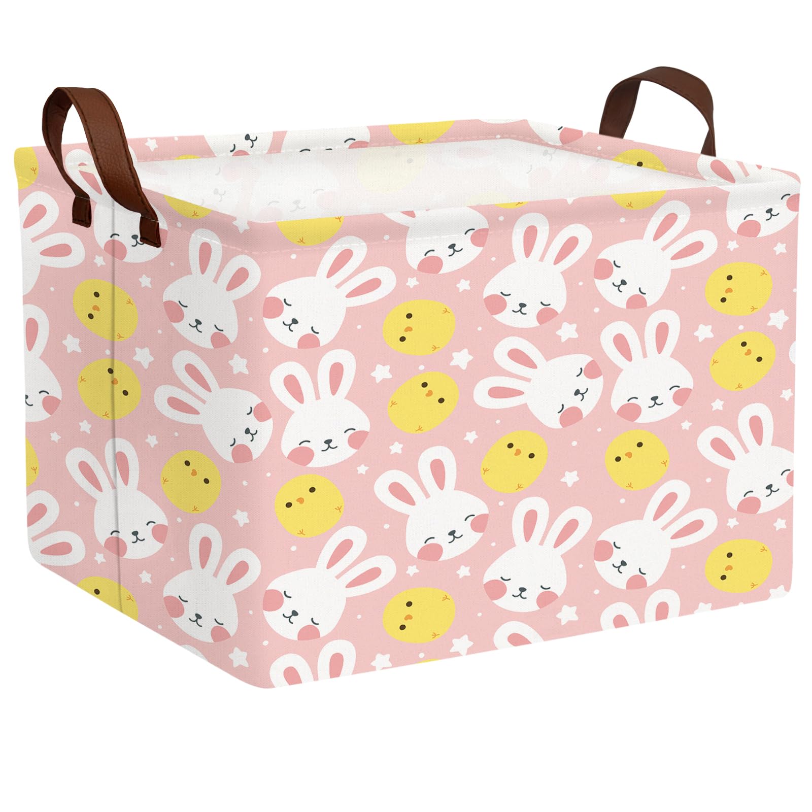 Large Cute Easter Basket for Kid Empty Gift Baby Rectangle Storage Bin Bunny Eggs Boy＆Girl Room Décor (Rabbit Chicken Star Pink)
