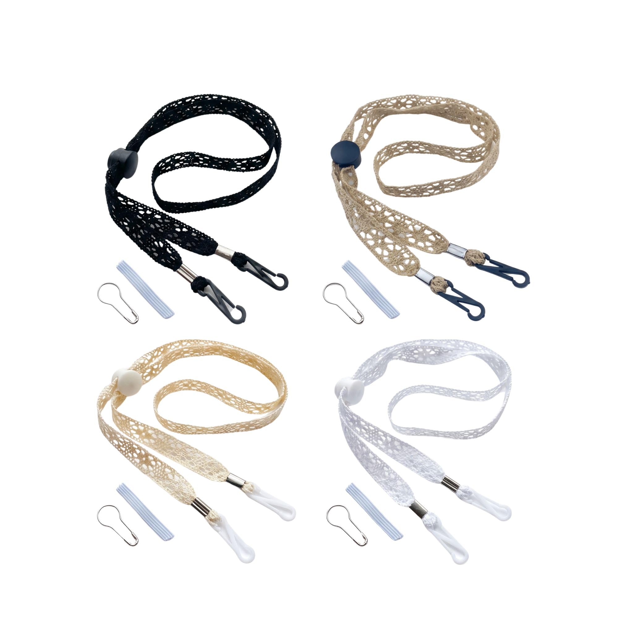 Valicaer 4PCS Hat Clip, Sun Hats Chin Strap​ with Clips, Adjustable Lace Hat Strap, Windproof Chin Strap​ for Beach Hat​ Women, Straw Hats​ & Bucket Hat​ (Black, Brown, Beige, White)