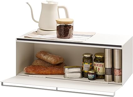 YAMAZAKI Home Tower Wide Bread Box Keeper Holder Container, Metal