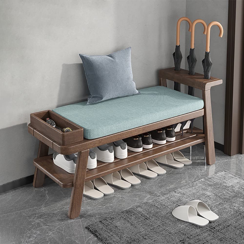 Banco Zapatero de Madera, Banco de Almacenamiento de 2 Niveles con cojín Desmontable y paragüero, Organizador de Almacenamiento de Entrada, multifunción para Pasillo, baño, Sala de Estar, pa