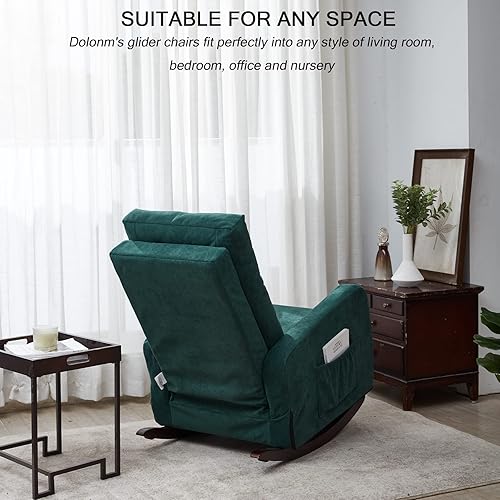 Miniatura 14 de Dolonm Mecedora moderna para el cuarto del bebé, tapizada de terciopelo, con botones copetudos, respaldo alto, sillón decorativo para sala de estar,