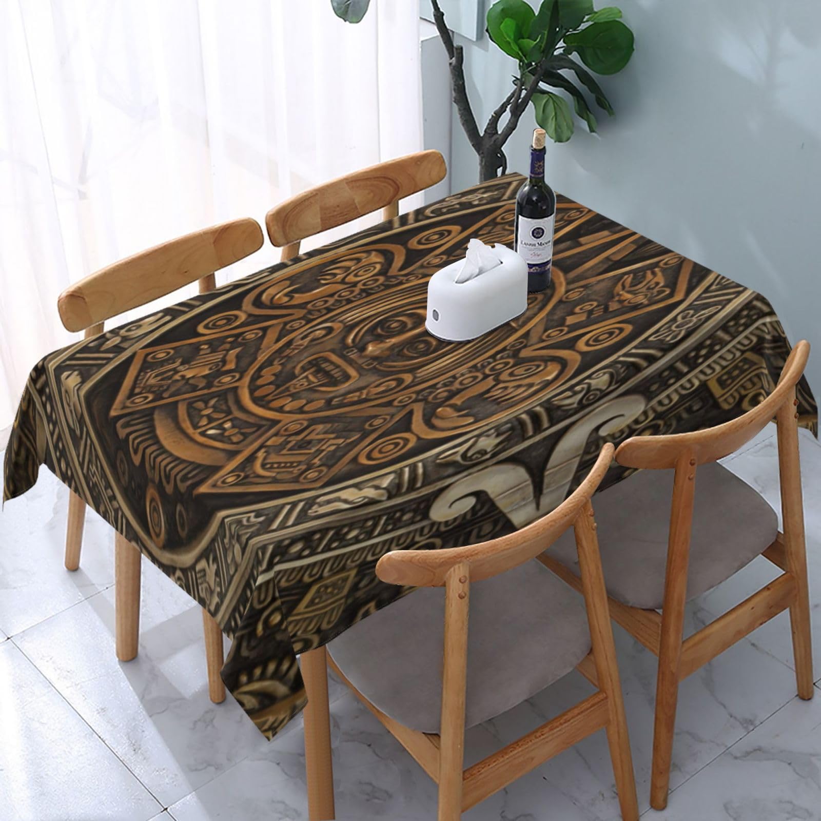 HLBSDM Aztec Calendar Mayan Rectangle Tablecloth, Suitable for Wedding, Party and Restaurant Festival Gathering Event Polyester Fabric Decorative Tablecloth(54x72in)