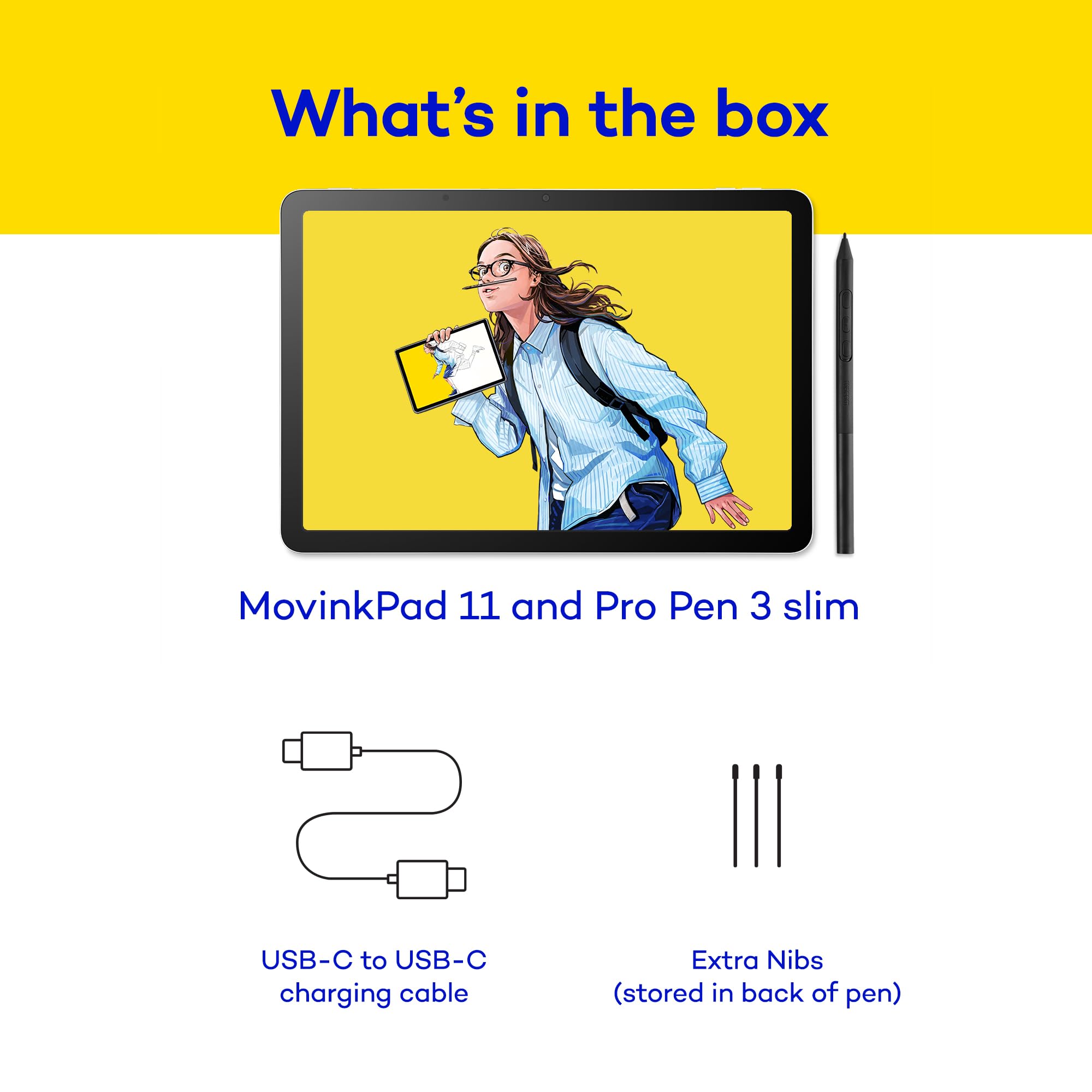 Wacom MovinkPad 11, Android Mobile Drawing Tablet, 11" with Battery-Free Slim Pro Pen 3, 8GB RAM/128 GB Storage, Quick Draw Feature, Anti-Glare Etched Glass Matte Screen, No Computer Needed