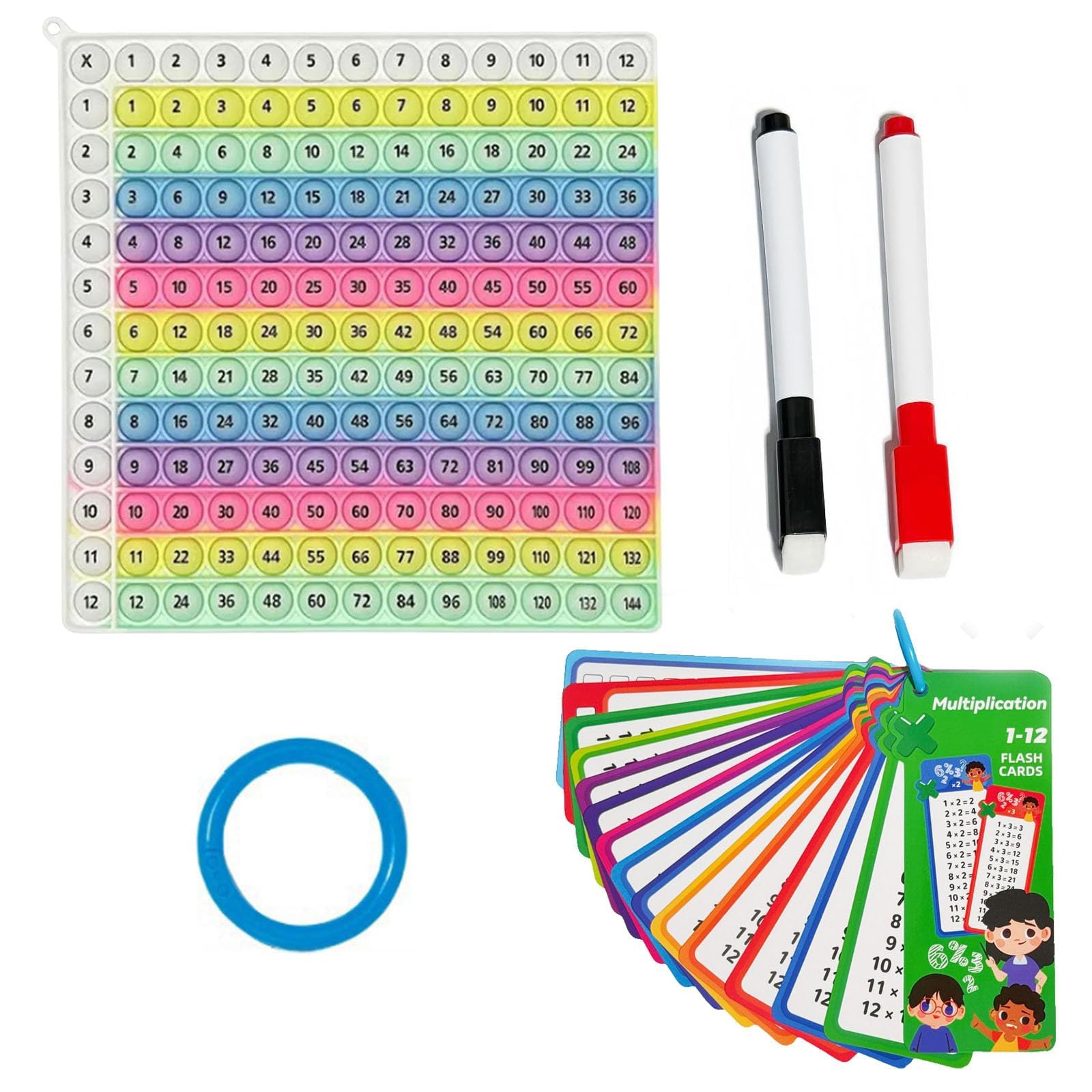 Xidew 2Pcs Times Table Poppet 12x12, Multiplication Pop It, Multiplication Popper Relieve Stress And Anxiety 12x12&12+12 and Times Tables Poster (White Edge Macaron Double Side 1-144)