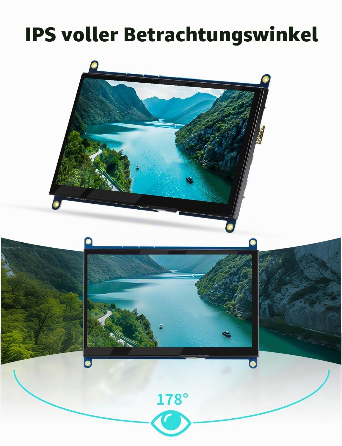 CUQI 7 Zoll Mini Monitor HD IPS 1024x600 HDMI Display Touchscreen für Raspberry Pi 3/4/5, PC, Windows, Xbox, Kamera