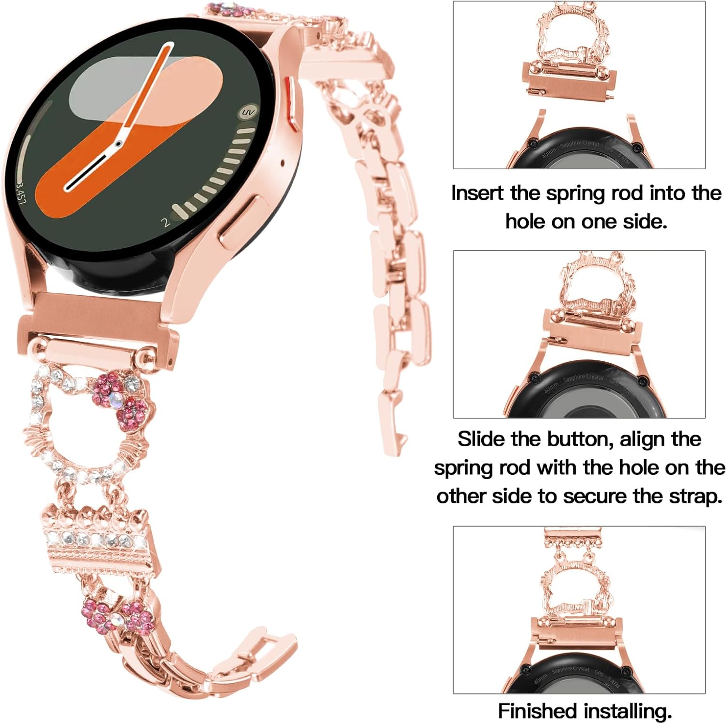 Cute Metal Bracelet Band Compatible with Galaxy Watch 7 6 5 4 FE Band 40mm 44mm/Watch 6 4 Classic/Active 2/Watch 5 Pro Band 45mm Women, 20mm Bling Diamond Jewelry Metal Strap Dressy Fancy Wristband - Image 4