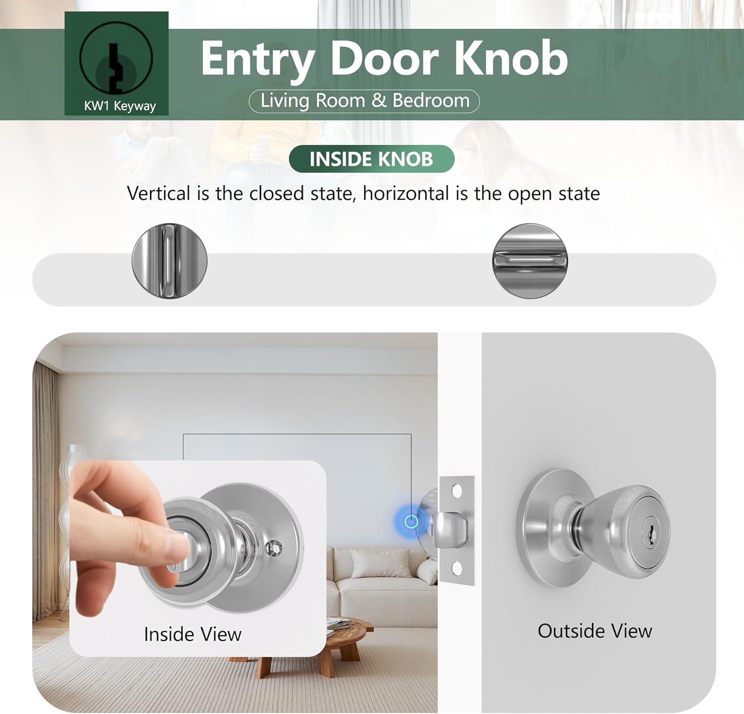 Door Locks for Front Door - 4 Pack Doorknobs for Exterior Door Satin Nickel Standard Door Knobs with Lock Entrance Door Locks with Keys
