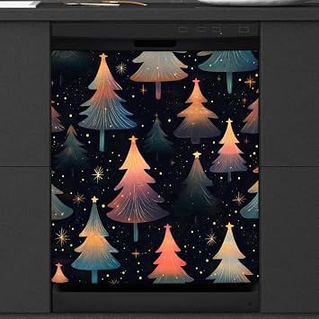 Dishwasher Magnet Cover Magic Christmas Tree Pattern Reusable Dishwasher Magnetic Cover Sticker Decorative Dish Washer Door Cover Panel for Home Kitcen Appliance