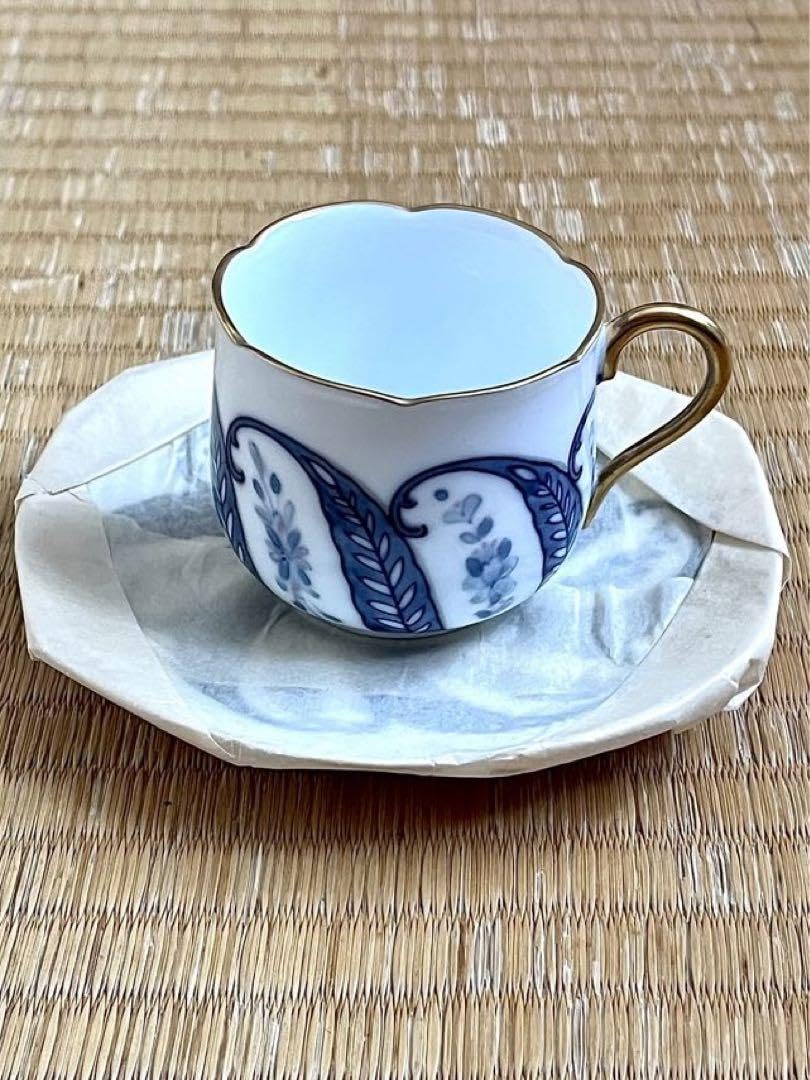 未使用＊大倉陶園 呉須更紗 手描き カップ&ソーサー 6客 