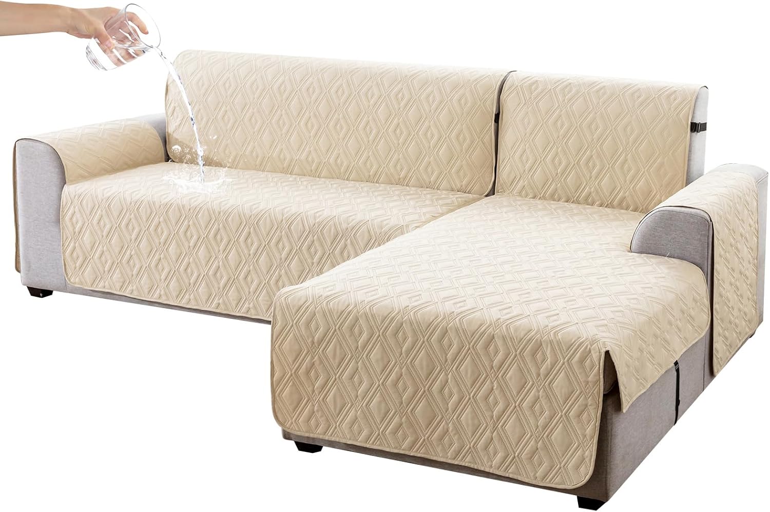 Genina Sectional Couch Covers for Dogs L Shaped Sofa Covers Chaise Lounge Cover Reversible Sofa Cover Sectional Furniture Protector for Pets, Kids (Beige, X-Large) Beige X-Large