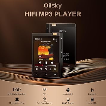 HiFi MP3 Player with Bluetooth and WiFi, Oilsky Lossless DSD High-Resolution Digital Audio Music Player, High-Resolution Portable Audio Player with 64GB Card, Supports up to 1TB