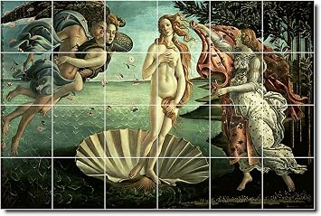 Tile Mural Sandro Botticelli Birth of Venus Mythology Kitchen Bathroom Shower Wall Backsplash Splashback 6x4 4.25" Ceramic, Glossy