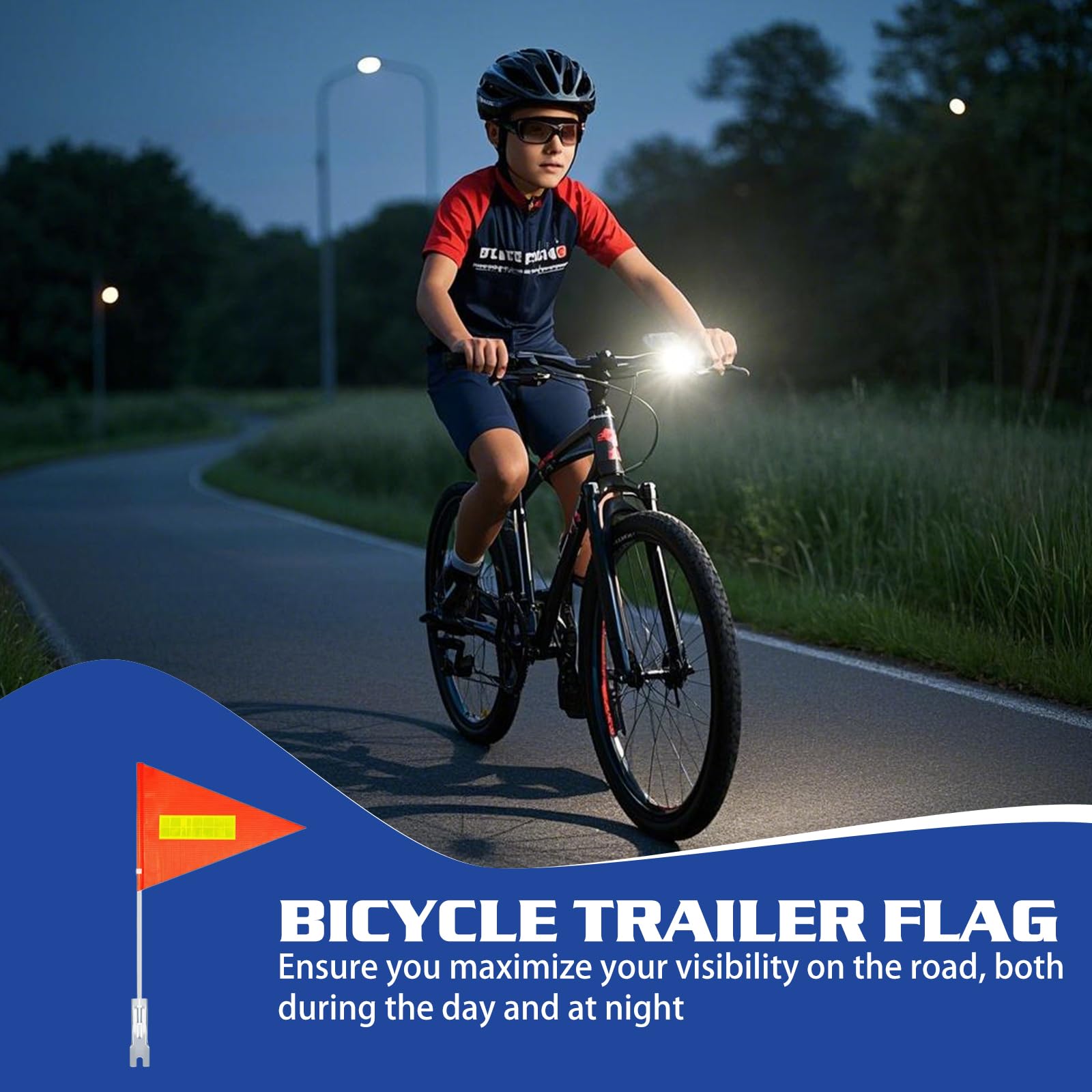 BAIFULAI 3 Set Fahne fahrradanhänger: Fahrradwimpel Set mit 3 Fahrradfahne, 15 Stück 30cm Fahnenmasten und 3 Steckverbinder, Verstellbare Sicherheitswimpel Warnschild, Fahrrad Wimpel