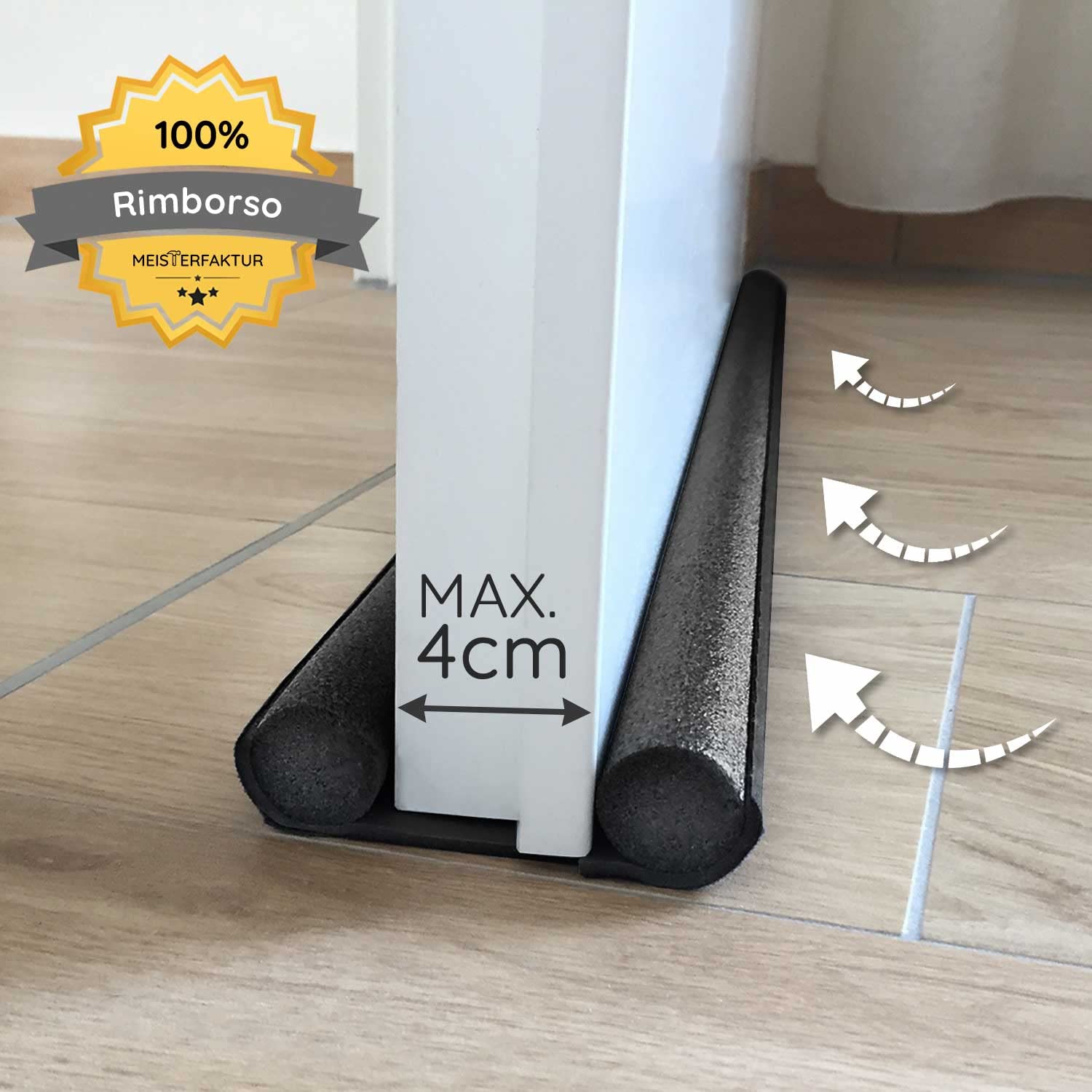 Meisterfaktur Paraspifferi sottoporta - Per tutte le porte - Paraspifferi porta blindata ideale per una tenuta efficace contro correnti d'aria, rumore e freddo (6 pezzi (nero))