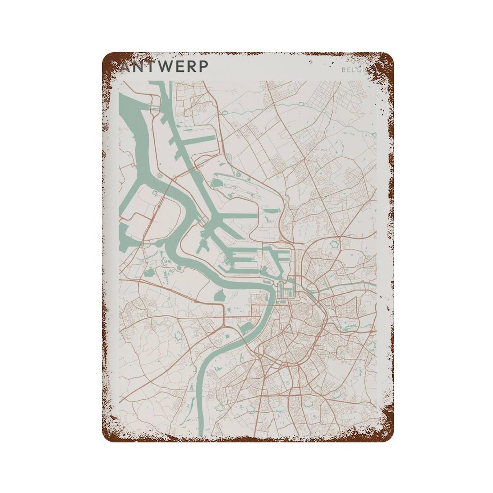 xiaoxiaoshen Antwerp Map Belgium Travel Gift Farmhouse Decor (2) Wall Decor Art Metal Tin Poster Modern Home Decor Art Home Bar Shop Decorations Vintage Sign 40x30cm