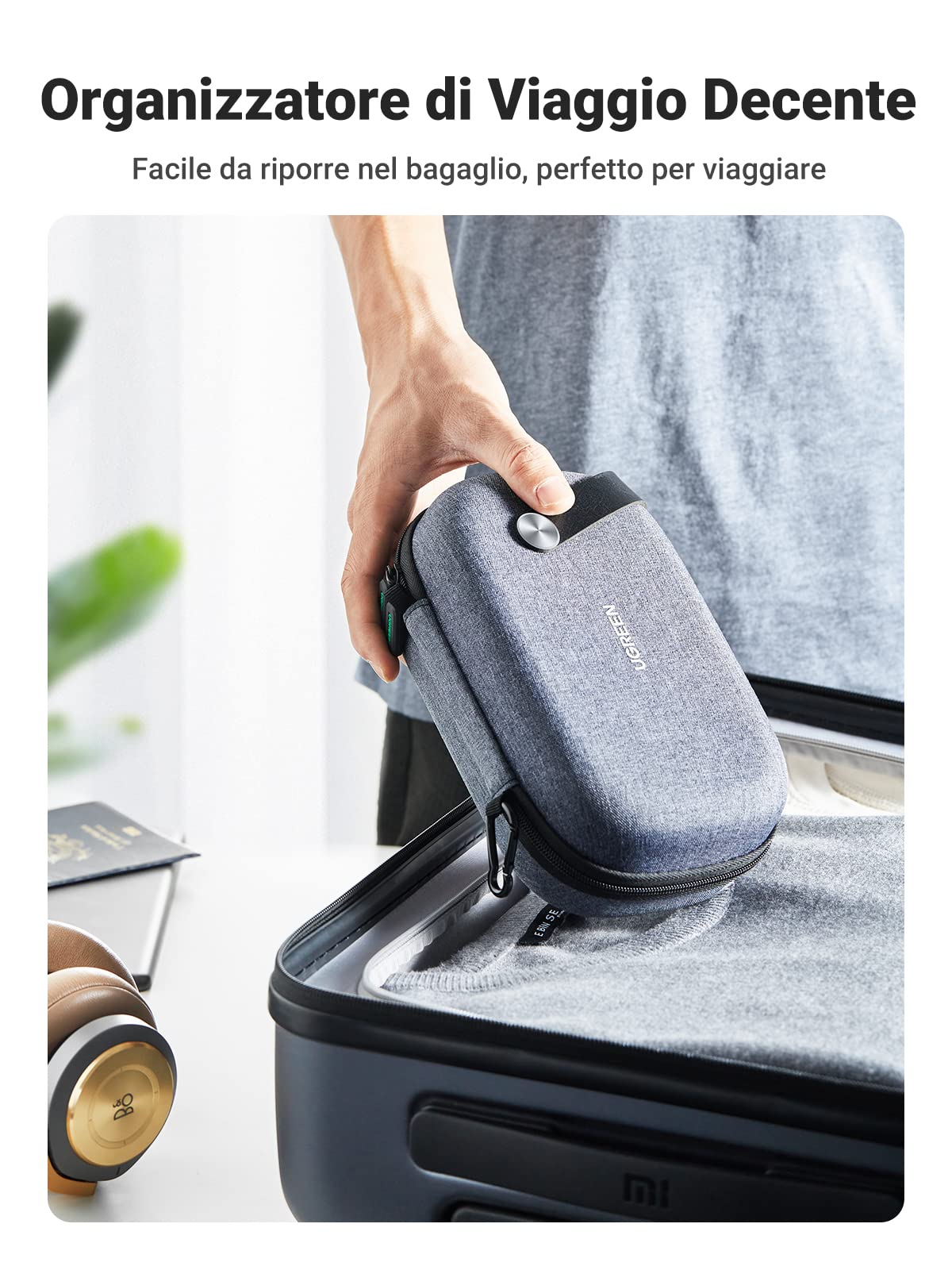 UGREEN Organizer Cavi, Borsa Accessori Elettronici Cable da ViaggioAntiurto Impermeabile USB Custodia per Power Bank Hard Disk Phone Passaporto MP3 Airpods Caricatore Blu