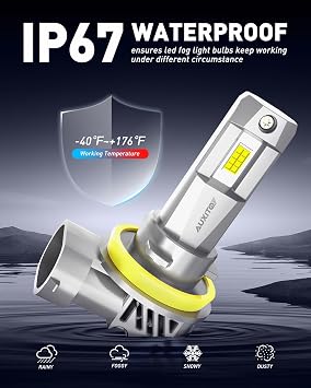 AUXITO H8 H9 H11 Light Bulbs, Direct H11 Replacement, 30000LM Fog Light, Mini Size, Pack of 2
