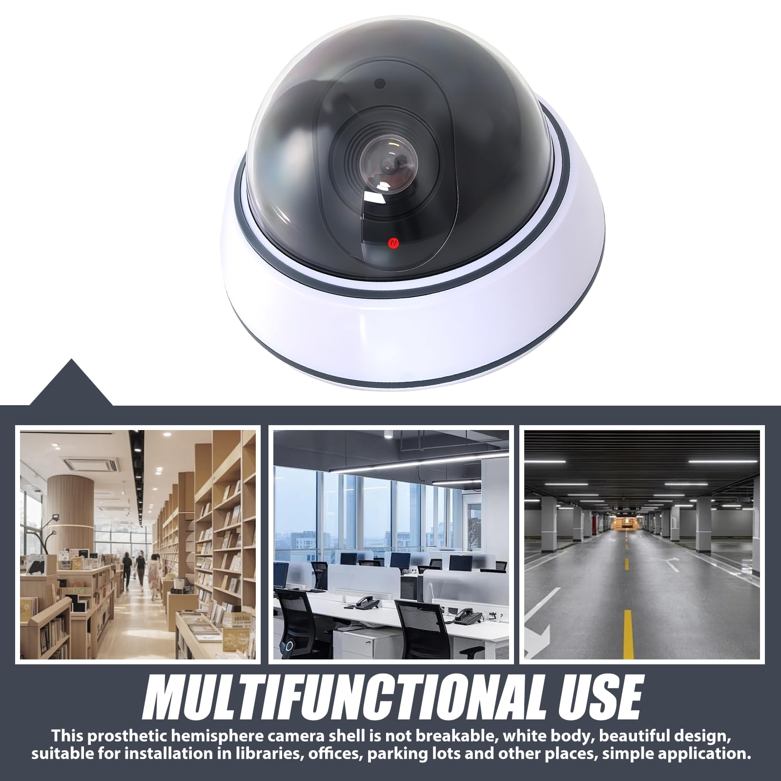 Telecamera Finta a Cupola con Luce LED Lampeggiante Rossa, Sorveglianza Interni Bianca CCTV