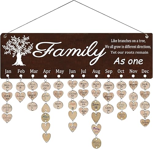 Regalos para el día de la madre, calendario de madera para recordatorios de cumpleaños familiares, regalo de cumpleaños para el día de la madre,