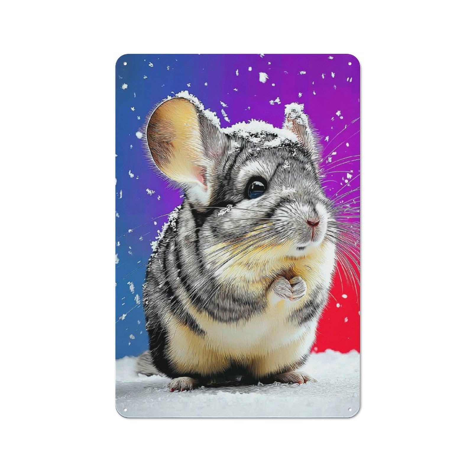 Junmoney Chinchilla In Winter Wonderland Metal Wall Sign 30X20cm Featuring For Café Or Home Bar, A Winter Wall Decor Update For Hospitality Decor Collectors