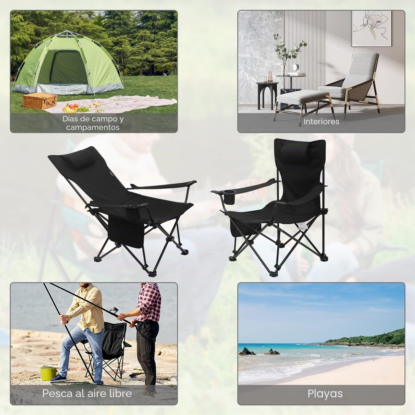 WOLTU Sillas Plegables Camping, Juego de 2 Sillas Portátiles para Exterior, Ligera para Jardin Playa Picnic y Pesca, hasta 150 kg, Negro