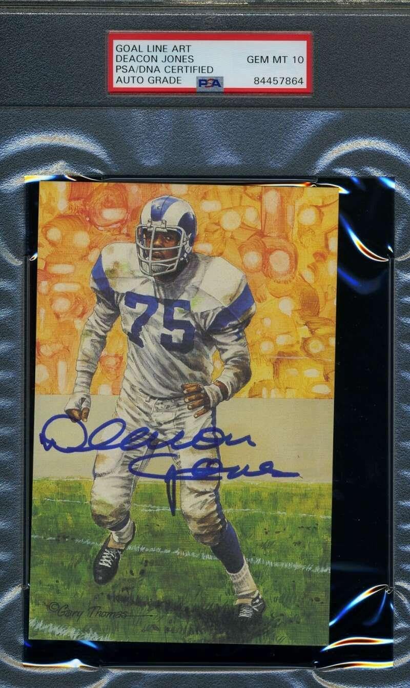 Deacon Jones Gem Mint 10 PSA DNA Slabbed Signed Goal Line Art Card Autograph GLA - Football Slabbed Autographed Cards